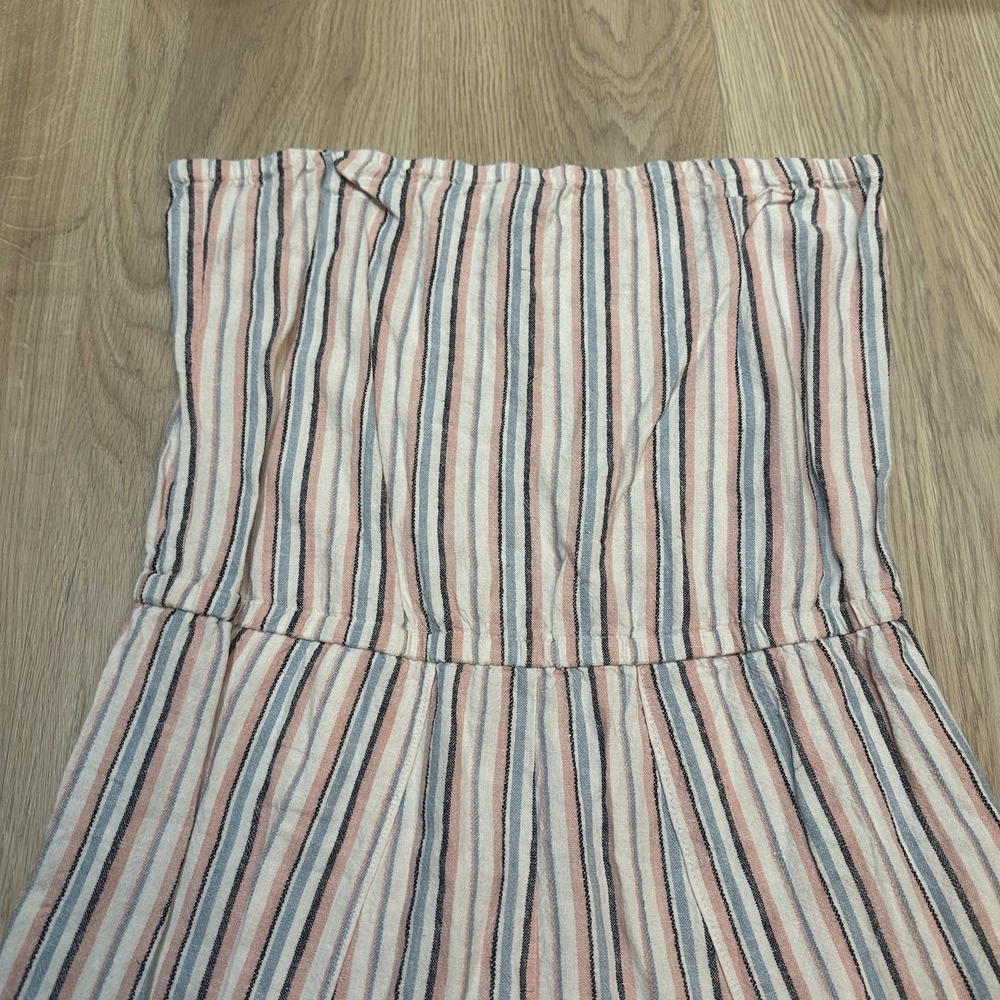 Anthropologie DREW Jumpsuit Tulip Leg Strapless Jumper Pastel Stripe Sz L Linen - Picture 4 of 9